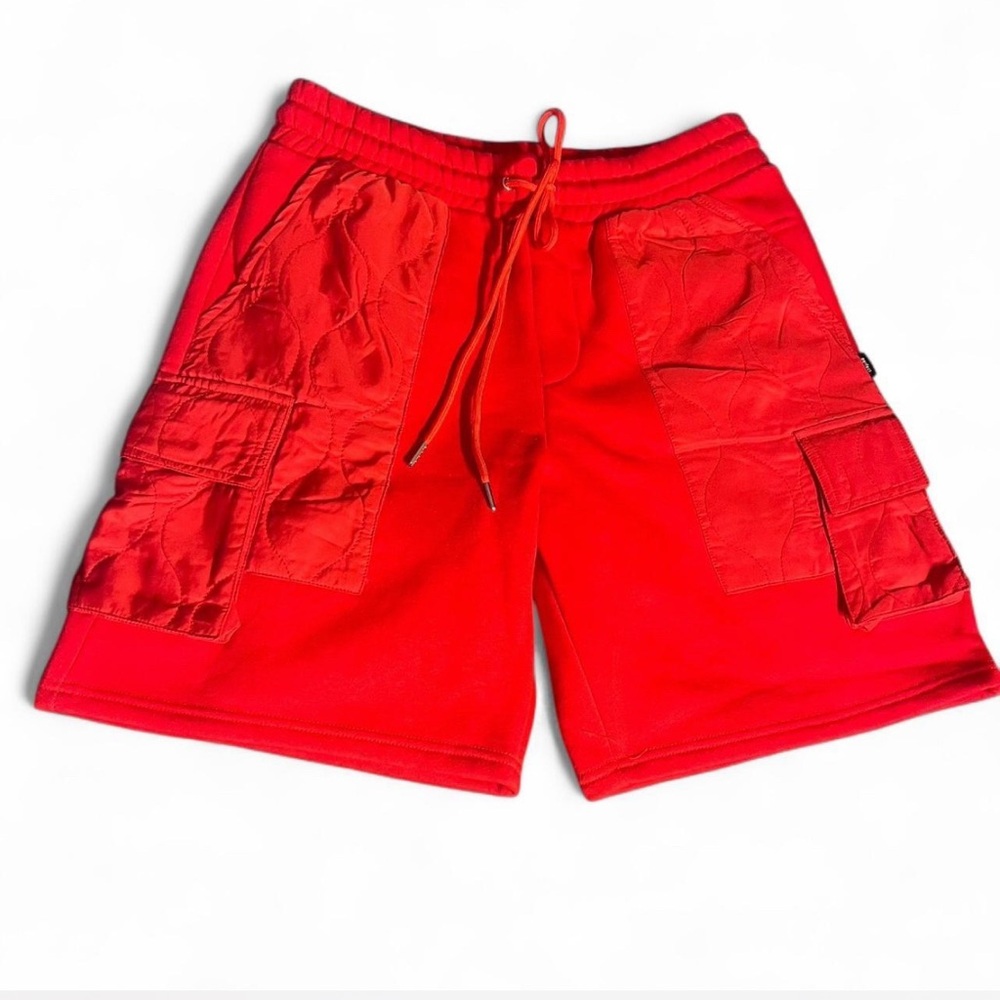 Red Cargo Shorts with Elastic Waistband and Relaxed Fit